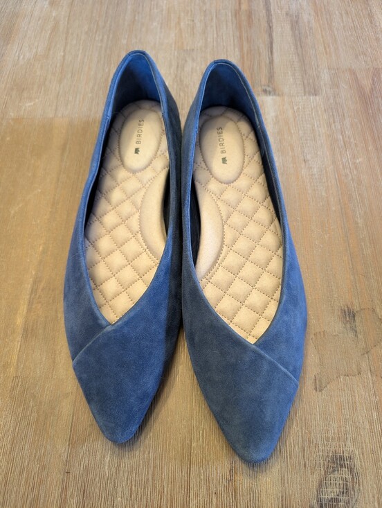 Birdies Shoes - Birdies "The Goldfinch" Blue Suede Pointed Toe Flats - Size 7.5